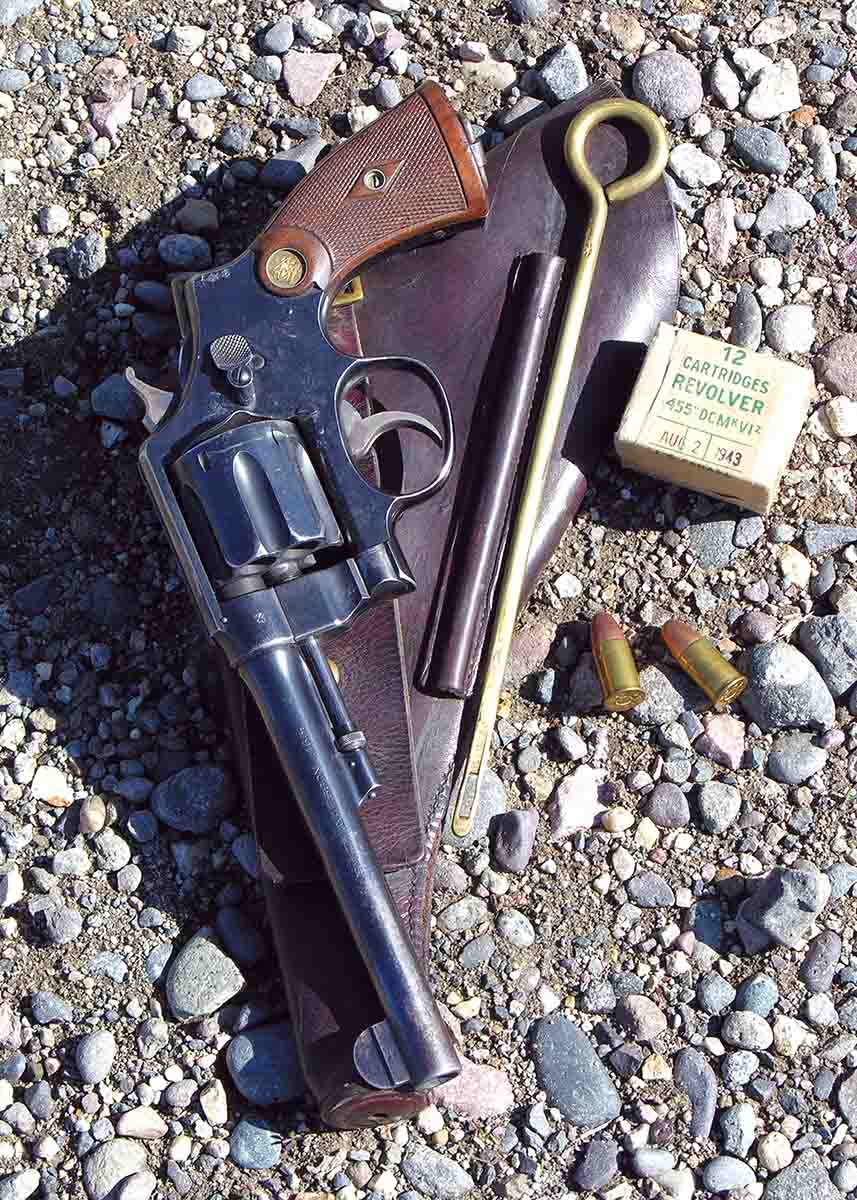 This S&W Second Model Hand Ejector .455 was factory lettered to the Canadian Government in 1916.